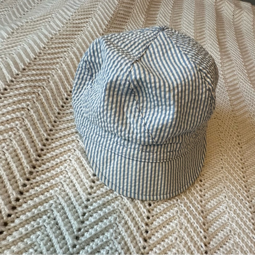 Blue and White Striped Seersucker Conductor Hat